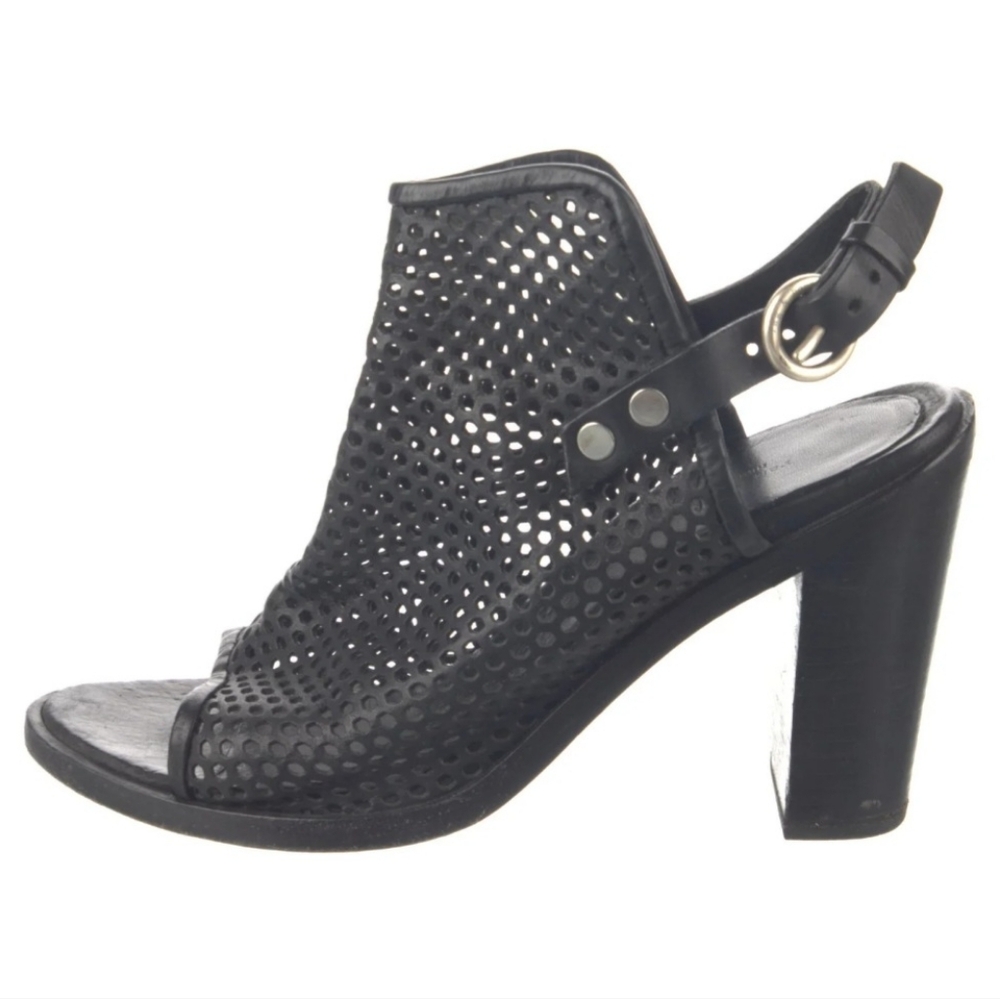 rag & bone Black Perforated Leather Block Heel Sandals